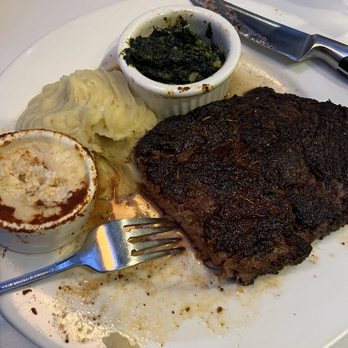 Shadowbrook - Blackened prime rib with creamed spinach, creamy mashed potatoes and horseradish. - American Near Me - Capitola, California Shadowbrook - Blackened prime rib with creamed spinach, creamy mashed potatoes and horseradish. - American Near Me - Capitola, California