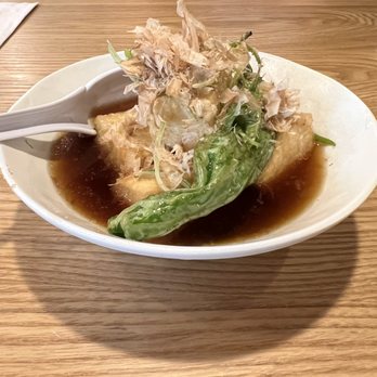 Onoya Ramen - Agedashi tofu with a shishito pepper (which was not too hot) - Ramen Near Me - Honolulu, Hawaii