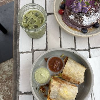 Blue Whale - Big Wave Burrito, Ube Pancakes, strawberry matcha - Cafes Near Me - La Jolla, California Blue Whale - Big Wave Burrito, Ube Pancakes, strawberry matcha - Cafes Near Me - La Jolla, California