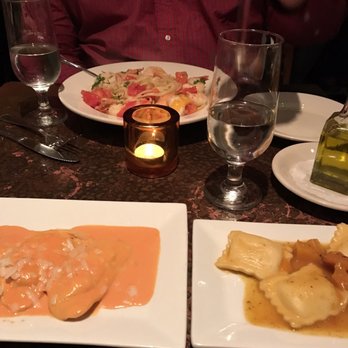 Piattini - Round plate is shrimp scamp. On the left is small plate lobster ravioli and the right is butternut squash ravioli. - Italian Near Me - Boston, Massachusetts Piattini - Round plate is shrimp scamp. On the left is small plate lobster ravioli and the right is butternut squash ravioli. - Italian Near Me - Boston, Massachusetts