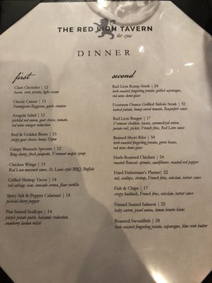 Menu photo 1 The Red Lion Tavern Cohasset, MA