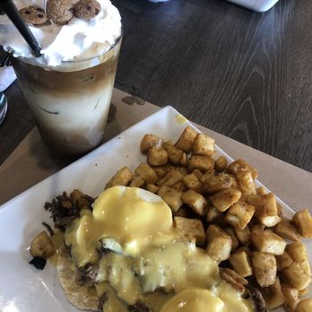 Nappi’s Nook - Short ribs egg benne with a Cookie Crisp ice latte - Breakfast & Brunch Near Me - Nesconset, New York