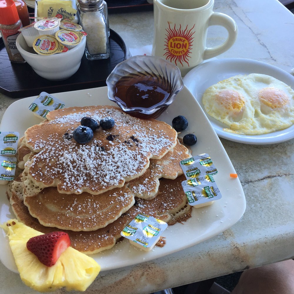 Pearl - Blueberry pancake breakfast with eggs side order. Loaded with blueberries. - American Near Me - Aiea, Hawaii Pearl - Blueberry pancake breakfast with eggs side order. Loaded with blueberries. - American Near Me - Aiea, Hawaii