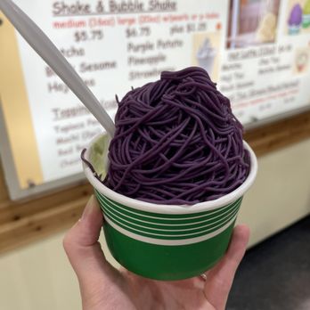 Kai Sweets - Close up of green tea soft serve with purple sweet potato Mont Blanc - Ice Cream & Frozen Yogurt Near Me - Edgewater, New Jersey