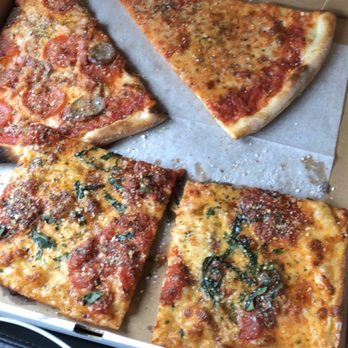 Lo Duca Pizza - Sausage/pepperoni slice, plain slice, 2 grandma slices - Pizza Near Me - Brooklyn, New York