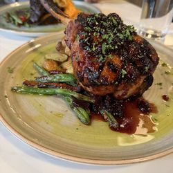 Thistledown & Row - Pork chop with cherry glaze, potatoes, and green beans. Delicious!!