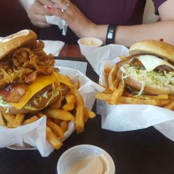 Polar Queen Drive Inn - Bbq with onion straws burger and bacon and Swiss burger