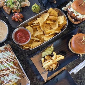 Topgolf - Smokehouse Burger with Fries, Tres Tacos, Queso Blanco, Crispy Chicken Sandwich with fries - Golf Near Me - San Jose, California