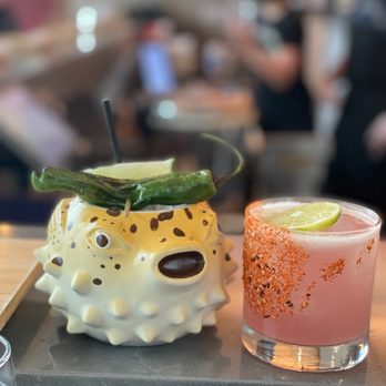 Hando - Sweet Gin Music (Left) & Umeboshi Margarita (right) - Sushi Bars Near Me - Houston, Texas Hando - Sweet Gin Music (Left) & Umeboshi Margarita (right) - Sushi Bars Near Me - Houston, Texas