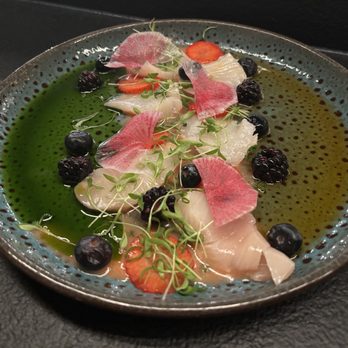 Ember Kitchen - Market Fish Crudo: Leche de Tigre, Texas Berries - Latin American Near Me - Austin, Texas