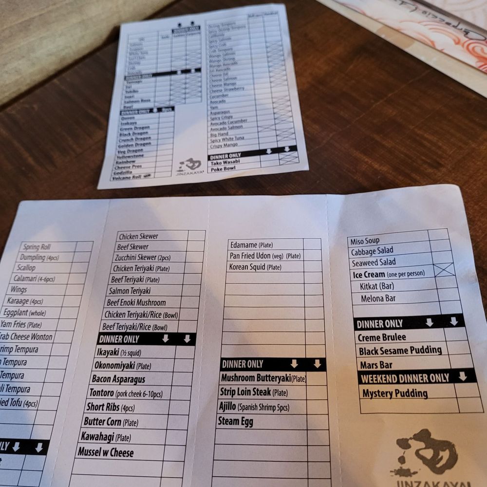 Jinzakaya - Menu used to order - Sushi Bars Near Me - Waterloo, Ontario Jinzakaya - Menu used to order - Sushi Bars Near Me - Waterloo, Ontario