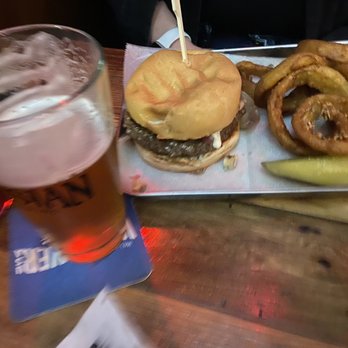 Sutter Pub & Restaurant - Blue burger with onion rings. Elysian IPA - Breakfast & Brunch Near Me - San Francisco, California Sutter Pub & Restaurant - Blue burger with onion rings. Elysian IPA - Breakfast & Brunch Near Me - San Francisco, California