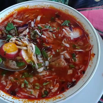 De Oro La Puerta - Pozole at La Puerta Restaurant...lots of meat - Mexican Near Me - Brea, California