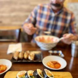 I had spam gimbap and fried dumplings and my buddy had the dumpling soup. Delish I had spam gimbap and fried dumplings and my buddy had the dumpling soup. Delish