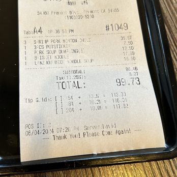 Bing's Dumpling - The bill - Dim Sum Near Me - Fremont, California Bing's Dumpling - The bill - Dim Sum Near Me - Fremont, California