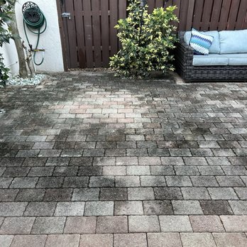 Nardis Pressure Washing - Before, dark stains on brick pavers - Pressure Washers Near Me