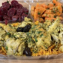 Tajine House - Chicken Tagine with rice along with Beets & Carrot sides