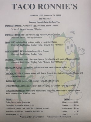 Menu photo 4 Taco Ronnie’s Navasota, TX