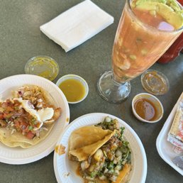 Small Shrimp Cocktail, Fish Taco abr Birria Taco. Small Shrimp Cocktail, Fish Taco abr Birria Taco.