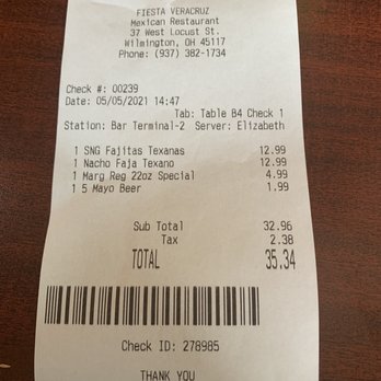 Fiesta Veracruz - Check - Mexican Near Me - Wilmington, Ohio