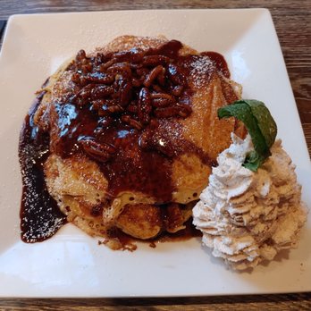 Yaz's Table - SWEET POTATO PANCAKES Pecan-Bourbon Maple Syrup, Sweet Cream Glaze, House Made Cinnamon Whipped Cream - Breakfast & Brunch Near Me - Abington, Massachusetts Yaz's Table - SWEET POTATO PANCAKES Pecan-Bourbon Maple Syrup, Sweet Cream Glaze, House Made Cinnamon Whipped Cream - Breakfast & Brunch Near Me - Abington, Massachusetts