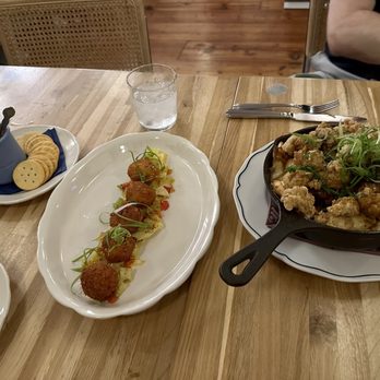 Bunny's Buckets & Bubbles - From left to right: smoked trout dip, pimento cheese croquettes, waffle fry poutine - Chicken Shop Near Me - Baltimore, Maryland Bunny's Buckets & Bubbles - From left to right: smoked trout dip, pimento cheese croquettes, waffle fry poutine - Chicken Shop Near Me - Baltimore, Maryland