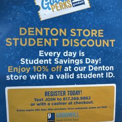 Goodwill Store - Denton - Student discount