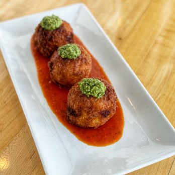 Sandie's - Fried Arancini, basil pesto - Bars Near Me - Sandwich, Massachusetts Sandie's - Fried Arancini, basil pesto - Bars Near Me - Sandwich, Massachusetts