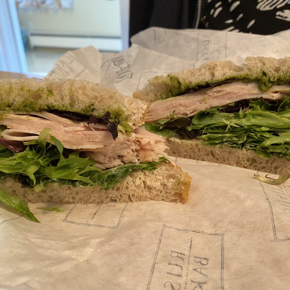 Rustic Bakery - Turkey Pesto Sandwich on sourdough - delicious! - Bakeries Near Me - Novato, California Rustic Bakery - Turkey Pesto Sandwich on sourdough - delicious! - Bakeries Near Me - Novato, California