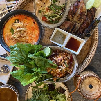 Nok’s Kitchen - BBQ Combo-lao sasauge, Ribeye Skewer, noodle salad, Khao Pun Sin (Beef Noodle Soup) Crispy Rice Salad (Nam Khao) Sticky Rice jeow som - Laotian Near Me - Westminster, California Nok’s Kitchen - BBQ Combo-lao sasauge, Ribeye Skewer, noodle salad, Khao Pun Sin (Beef Noodle Soup) Crispy Rice Salad (Nam Khao) Sticky Rice jeow som - Laotian Near Me - Westminster, California