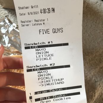 Five Guys - Receipt... - Burgers Near Me - Watchung, New Jersey