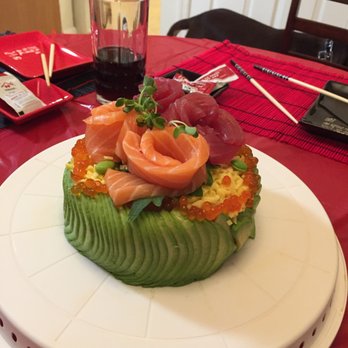 Kana Sushi - Sushi Cake made on 12/14 - Salmon, Tuna, Spicy Tuna, Spicy Mayo, Avocado, and other garnishes. - Japanese Near Me - Springfield, Virginia Kana Sushi - Sushi Cake made on 12/14 - Salmon, Tuna, Spicy Tuna, Spicy Mayo, Avocado, and other garnishes. - Japanese Near Me - Springfield, Virginia