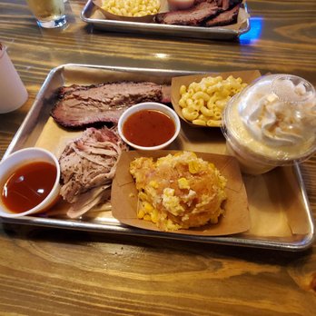 Stiles Switch BBQ & Brew - Combo dish with pulled pork brisket - Barbeque Near Me - Cedar Park, Texas Stiles Switch BBQ & Brew - Combo dish with pulled pork brisket - Barbeque Near Me - Cedar Park, Texas