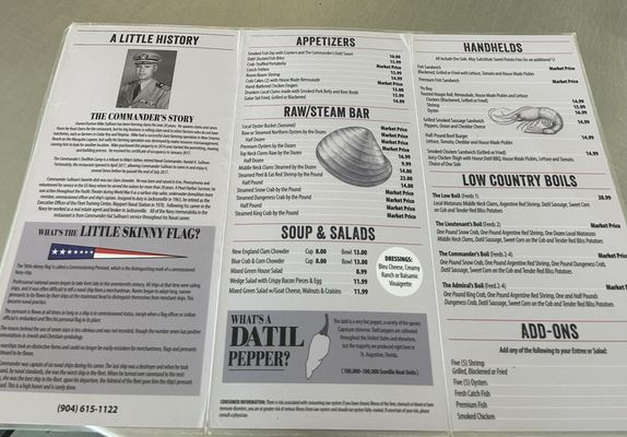 Menu photo 1 Commander's Shellfish Camp St. Augustine, FL