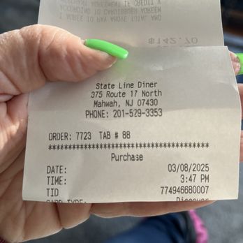 State Line Diner - Receipt from today.... - Diners Near Me - Mahwah, New Jersey
