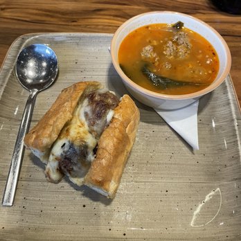 Andare Kitchen & Bar - Meatball w/bean soup and 1/2 meatball sandwhich. Portion is adequate but depth of flavor was lacking. - Pizza Near Me - Seattle, Washington