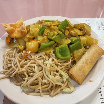 La China Restaurant - Curry chicken with Lo main and vegetable egg roll - Chinese Near Me - El Cajon, California