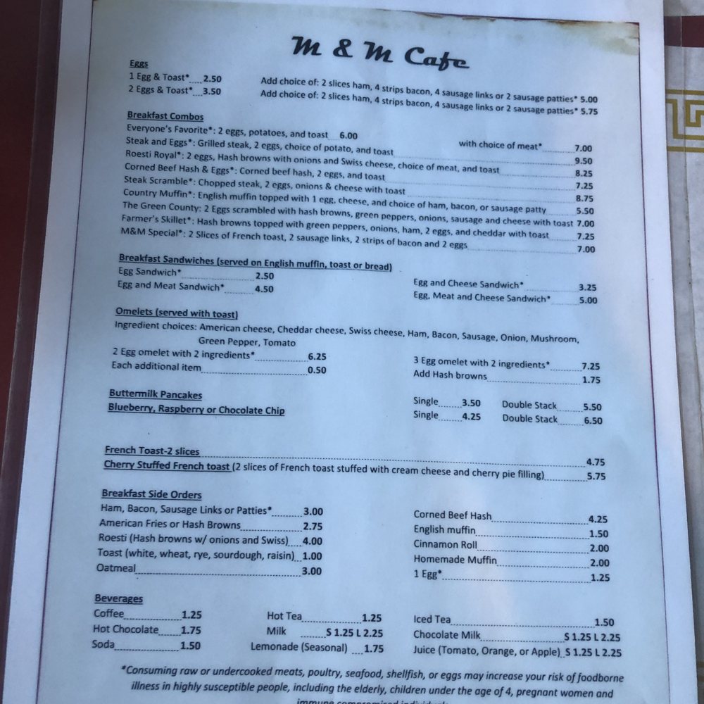 M & M Cafe - Menu snapshot - Cafes Near Me - Monticello, Wisconsin M & M Cafe - Menu snapshot - Cafes Near Me - Monticello, Wisconsin