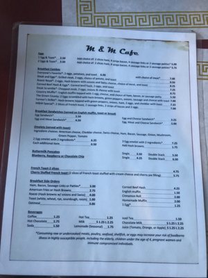 Menu photo 1 M & M Cafe Monticello, WI