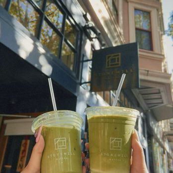 Stonemill Matcha - TO Rose Matcha Latte (left) TO Ginger Matcha Latte (right) - Cafes Near Me - San Francisco, California Stonemill Matcha - TO Rose Matcha Latte (left) TO Ginger Matcha Latte (right) - Cafes Near Me - San Francisco, California