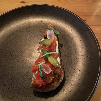 Las Puertas - Roasted red pepper tartare on Five Points Bakery bread. - Latin American Near Me - Buffalo, New York