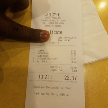 Juicy-O - $2 upcharge just to change from sausage to bacon? - Juice Bars & Smoothies Near Me - Downers Grove, Illinois Juicy-O - $2 upcharge just to change from sausage to bacon? - Juice Bars & Smoothies Near Me - Downers Grove, Illinois