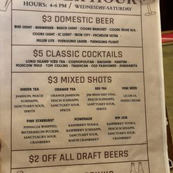 2nd Ward sanctuary - Happy Hour offerings