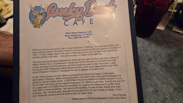 Menu photo 1 Lucky Buck Cafe Groveland, CA Menu photo 1 Lucky Buck Cafe Groveland, CA