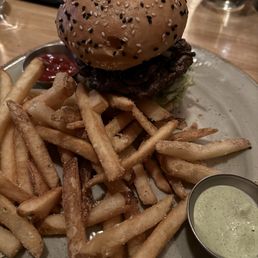 Black & Blue Burger with Truffle Parmesan fries