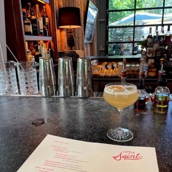 Little Saint - Bar area and "That's the one" cocktail - Vegan Near Me - Healdsburg, California Little Saint - Bar area and "That's the one" cocktail - Vegan Near Me - Healdsburg, California