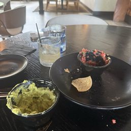 Empty plate of their chips/salsa and guac Empty plate of their chips/salsa and guac
