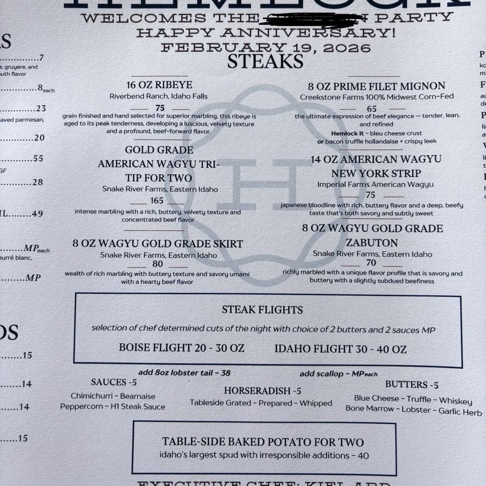 Hemlock - Personalized Menu - Steakhouses Near Me - Boise, Idaho Hemlock - Personalized Menu - Steakhouses Near Me - Boise, Idaho