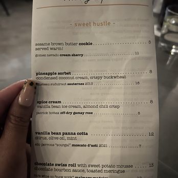 Nancy's Hustle - Dessert menu 3/2025. GET THE COOKIE! - New American Near Me - Houston, Texas Nancy's Hustle - Dessert menu 3/2025. GET THE COOKIE! - New American Near Me - Houston, Texas
