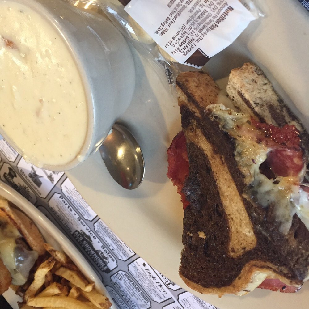 The Village Restaurant - Pastrami half and loaded potato soup. (Sorry it's upside down...) - American Near Me - Hardwick, Vermont The Village Restaurant - Pastrami half and loaded potato soup. (Sorry it's upside down...) - American Near Me - Hardwick, Vermont